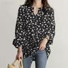 Women's 2024 Puff Sleeve V-Neck Printed Long Blouse with Elastic Waist