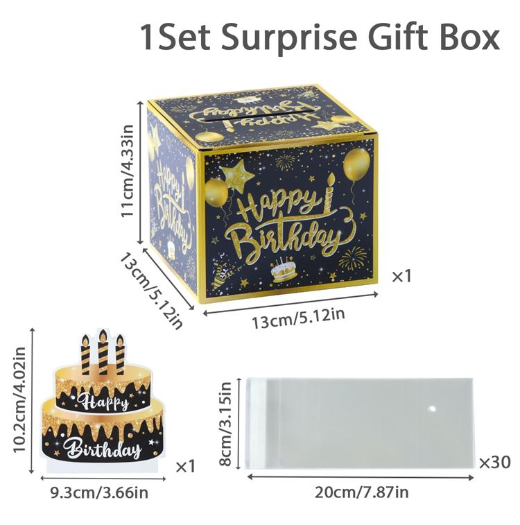 

32 шт./1 комплект, сюрприз, подарочная коробка, украшение на день рождения, дети, взрослые, с днем рождения, черная золотая коробка-сюрприз, украшение на детский душ