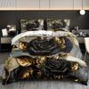 3pcs Black Golden Rose Marble Bedding Duvet Cover Set Luxury Rose Bedding Quilt Set Elegant Rose Themed Bed Quilt Set Modern