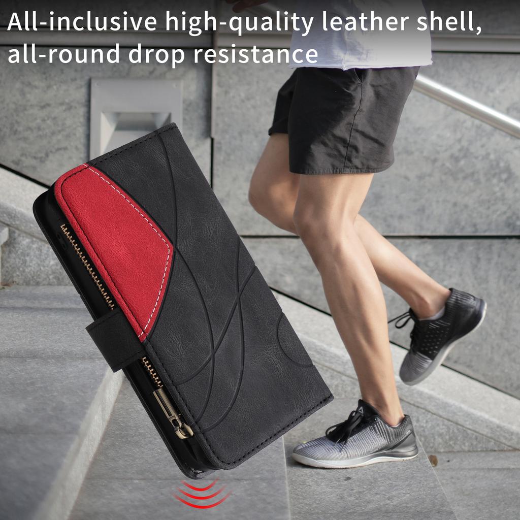 For iPhone 17 Pro Max Leather Case with Strap Zipper 9 Card Slot Phone Cover Stand