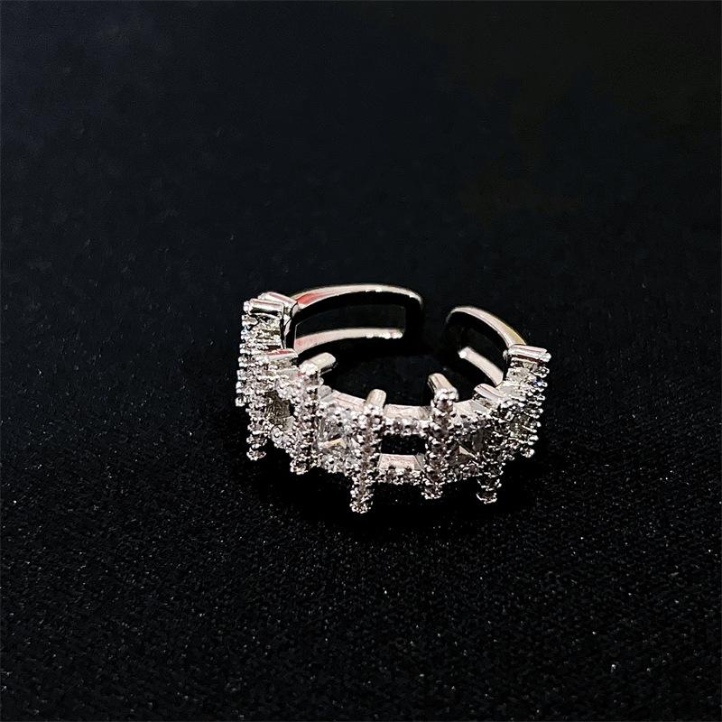 Womens Mesh Hollow Out Ring: Micro-Paved Diamond, Adjustable Open Design - Trendy Versatile Adjustable Open Size