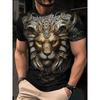 T-shirt da uomo alla moda con scollo rotondo, manica corta, stampa animale 3D a colori, manica corta con scollo rotondo