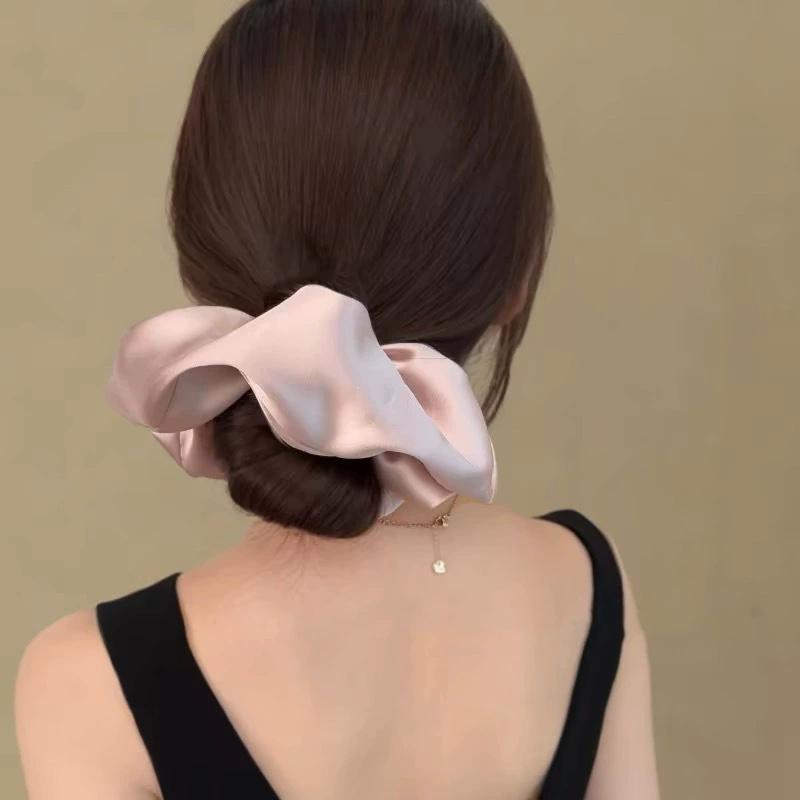 1PC Pink large intestine headband, Korean style oversized, high-end satin pleated headband, headband, female headband flower