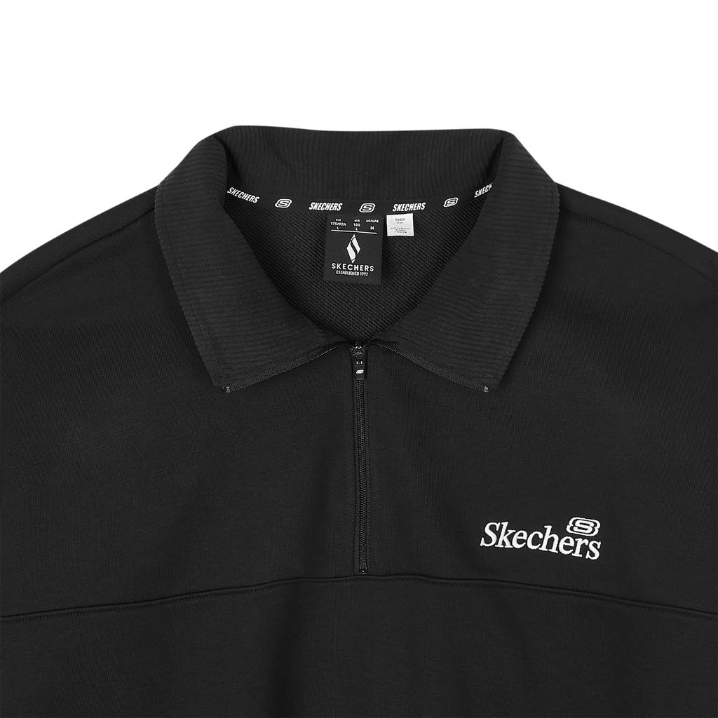 Skechers Sport Lifestyle Series Solid Color Contrast Knit Loose Half-Zip Pullover Sweatshirt Unisex Sweatshirt Carbon-Black L324U078-0018