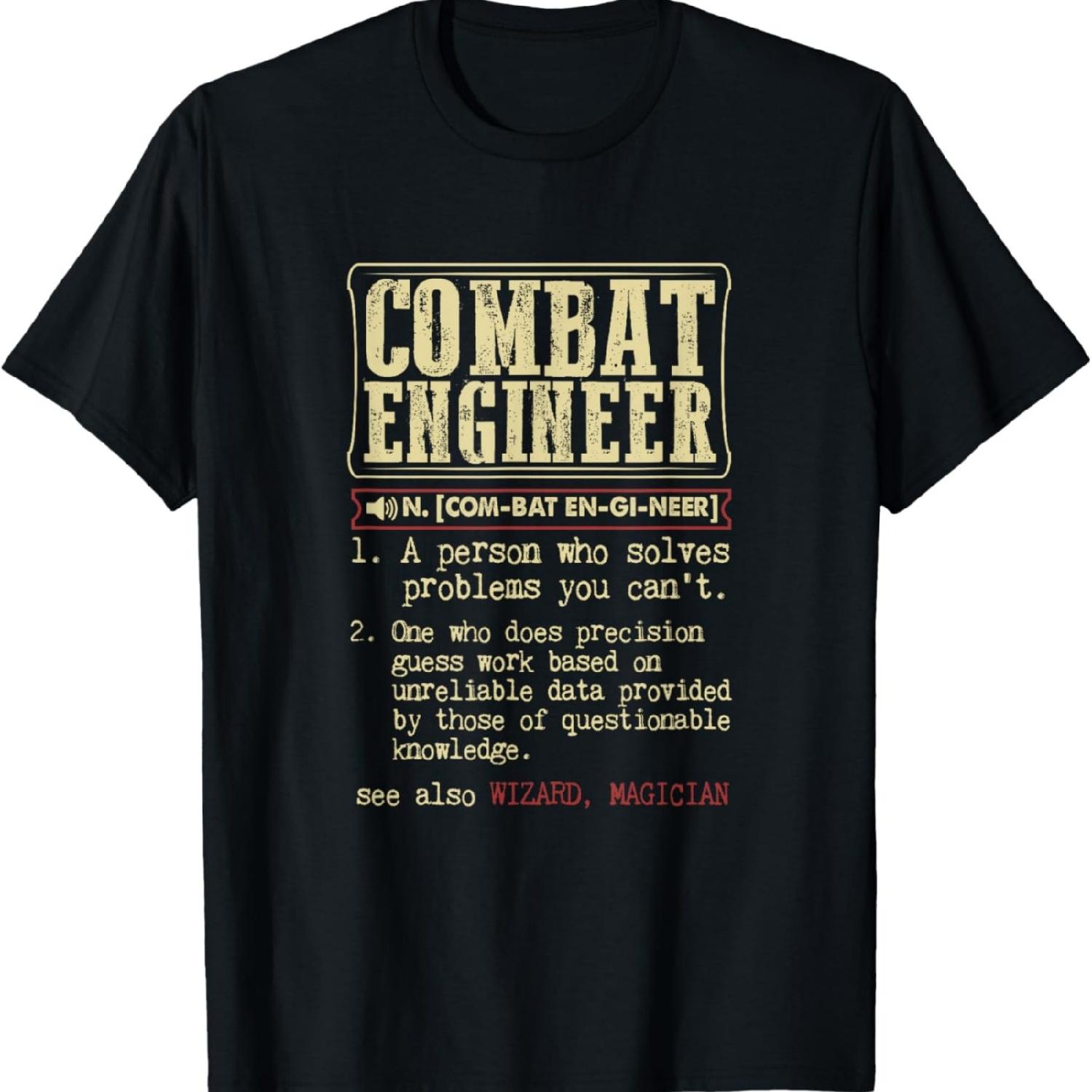 Mens Combat Engineer Dictionary Term T-Shirt Large Black S