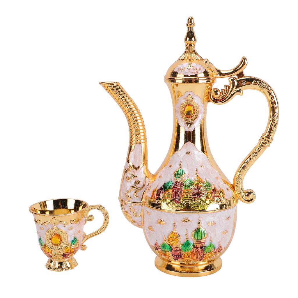 Vintage Turkish Tea Set with Tray and 6 Cups Coffee Pot Cups Set Wine Pot Set Decorative Tea Service Set for Home Party Decor