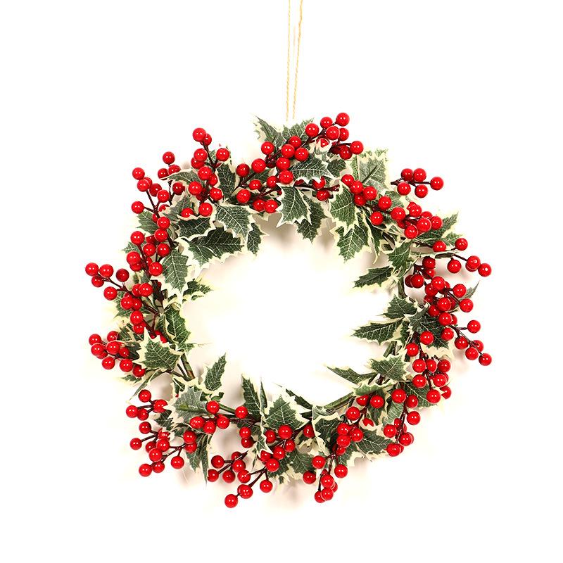 Hong Yu Christmas Wreath: Red Berry & White-Edged Leaf Decorative Hanging