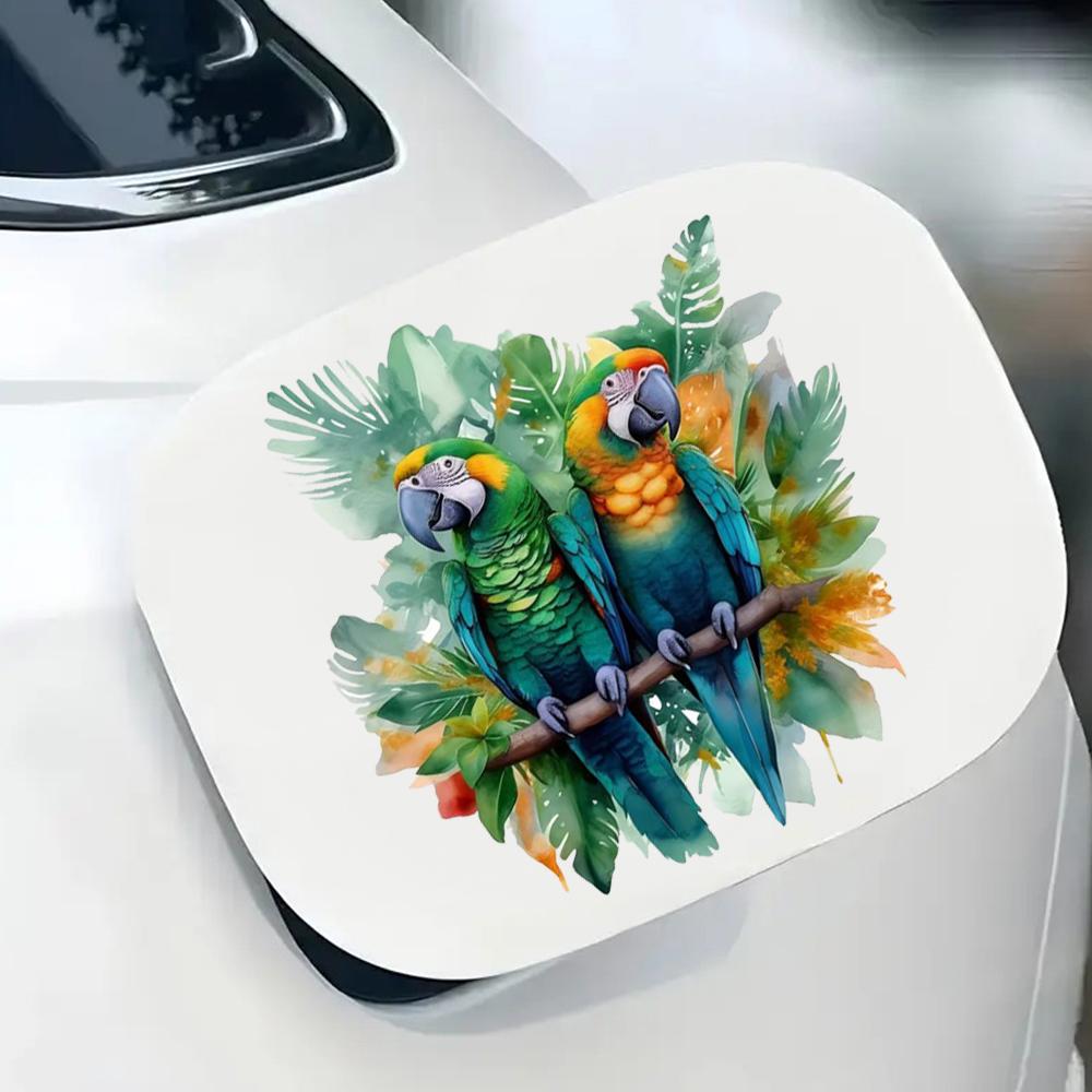 QT2355#15cm Vibrant Parrot Perched On Branch Car Sticker for Laptop, Truck,Motorcycle, Window
