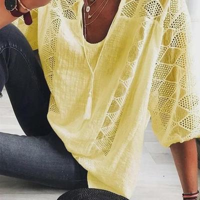 2025 European & American Lace U-Neck Loose Fit Three-Quarter Sleeve Top