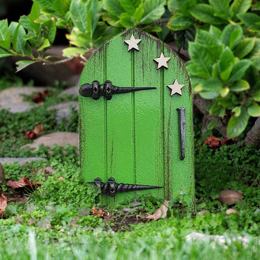 Creative Miniature Wooden Door Engraved Design Yard Art Statue Gift Windows Door Figurines