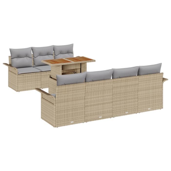 VidaXL Ensemble de canapé de jardin 8 pièces avec coussins Beige Polyrotin Acacia 3349293