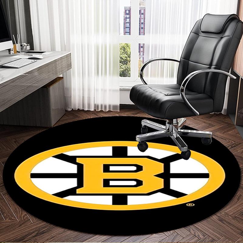 1PC Bruins Emblem hockey Round Rug, Non-slip Chair Mat, Home Decor, Circle Carpet Perfect for Office, Bedroom, Living Room,Christmas gift