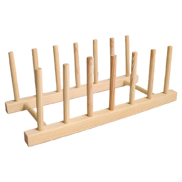 2Pcs Simple Design Wood Dish Drainer Dishware Drying Rack With Removable Dividers For Pot Bowl Kitchen Item Arrangement