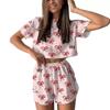 Europäischer und Amerikanischer Sommer Damen Bedruckter Kurzarm Shorts Pyjama Set