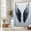 Mystical Angel Wings Shower Curtain - Dark Grey Feather Texture, Smoky Outline, Minimalist Grey Backdrop, Polyester