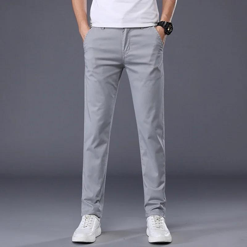 

Summer Thin Men s Casual Pants Cotton Colors Classic Style Elastic Straight Slim Fit Business Fashion Long Trousers Male 38 сірий