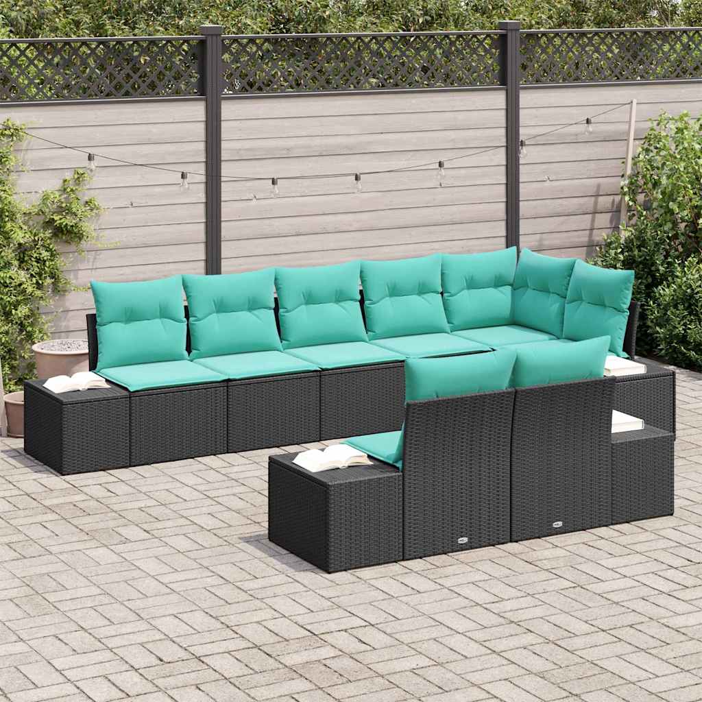 Garden Sofa Set 8 Pieces Black and Turquoise Poly Rattan
