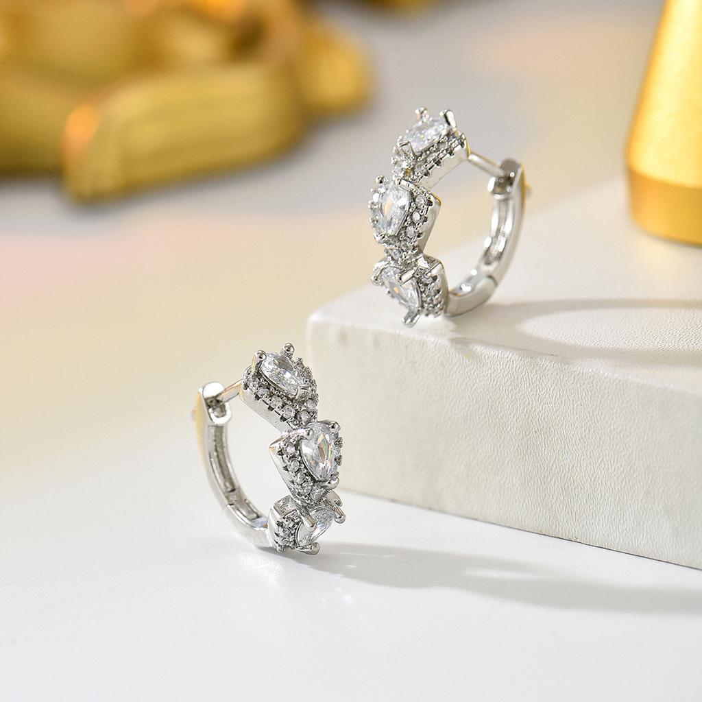 15mm Small Huggie Earrings with Pear Cut Cubic Zirconia Paved CZ Colored Stone Hoop Earrings Luxury Daily Wear Jewelry