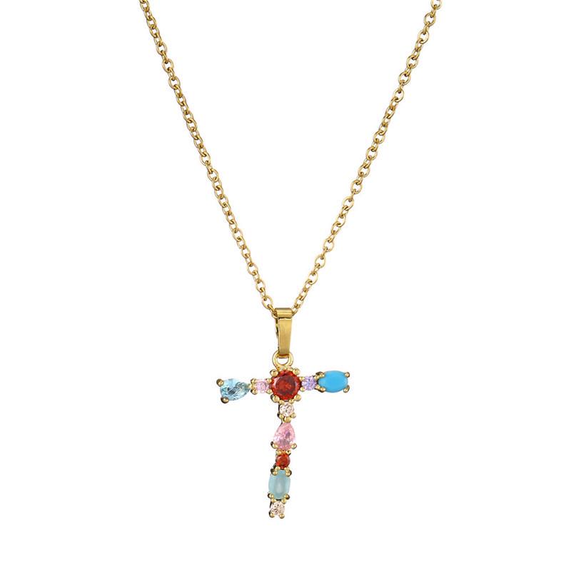 

Ожерелье на ключицу с инкрустацией из смешанных драгоценных камней 2021 г.: 26-буквенный цветосберегающий гальванический дизайн для женщин, популярный в Европе и Америке