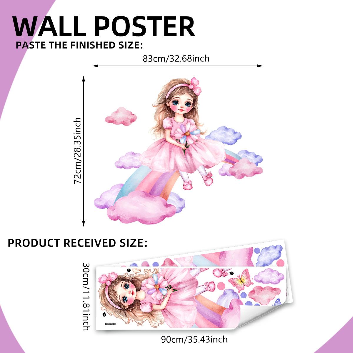 

Cartoon Cute Princess Rainbow Wall Sticker with 12pcs 3D Butterflies Self-Adhesive for Girls Room Living Room Nursery Wall Decor