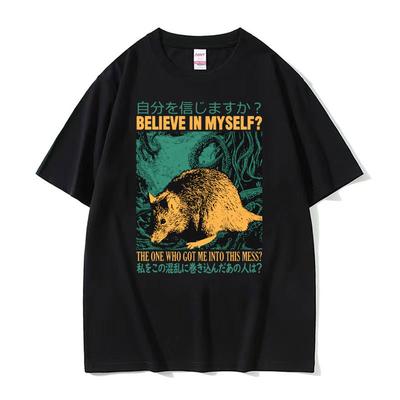 Believe In Myself Rat Vintage Cartoon Graphic Tshirts Unisex Fashion Harajuku Y2k T Shirt Mens 100 Cotton Short Sleeve Tshirt