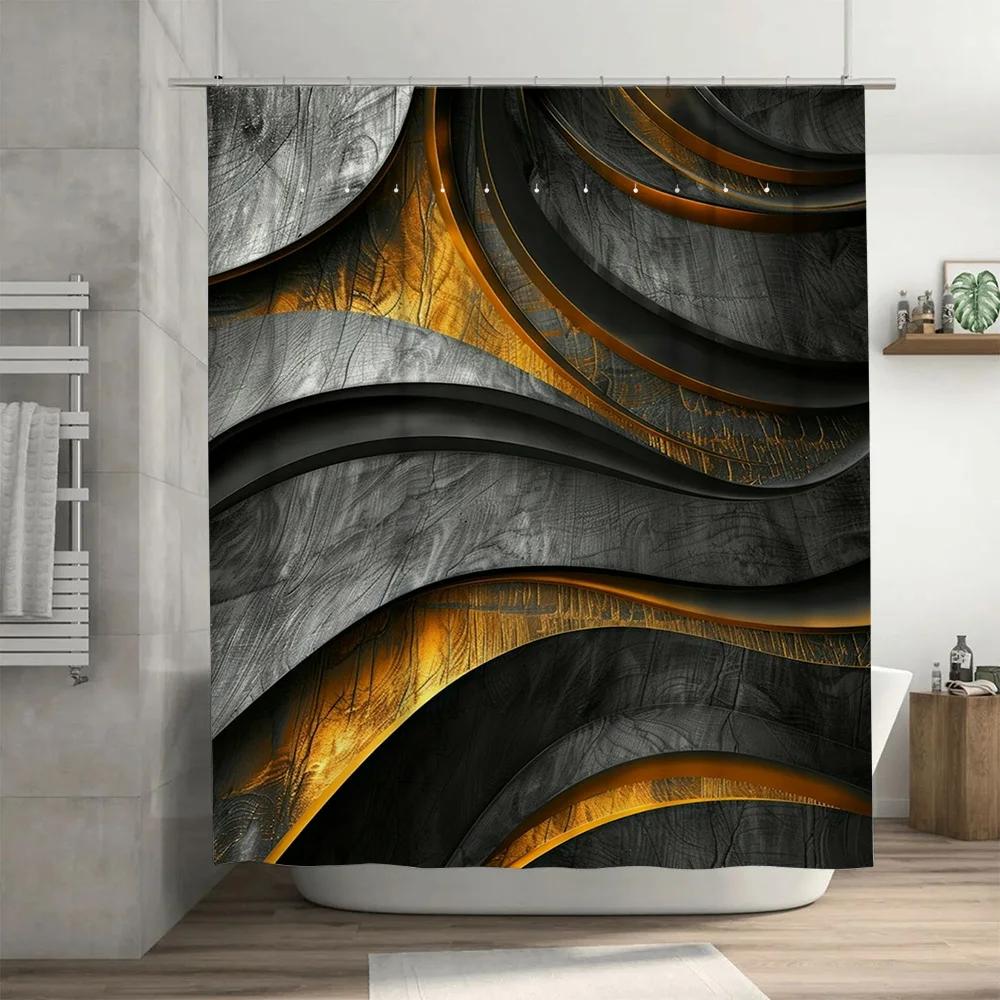 

Gold Black Bathroom Shower Curtain Waterproof Home Decor Luxury Print Modern Design W60H190(CM)-1 Pcs
