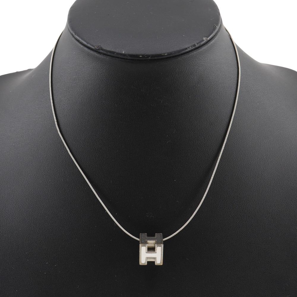 HERMES Cardue Ash Necklace H cube Silver metallic 8.2g Women Used