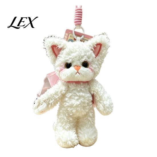 Mini Stuffed Cat Charm Plush Pendant, Cute Fuzzy Curly Kitten Charm, Soft Gift for Lovers Animal Keychain Backpack Fluffy Key Ring