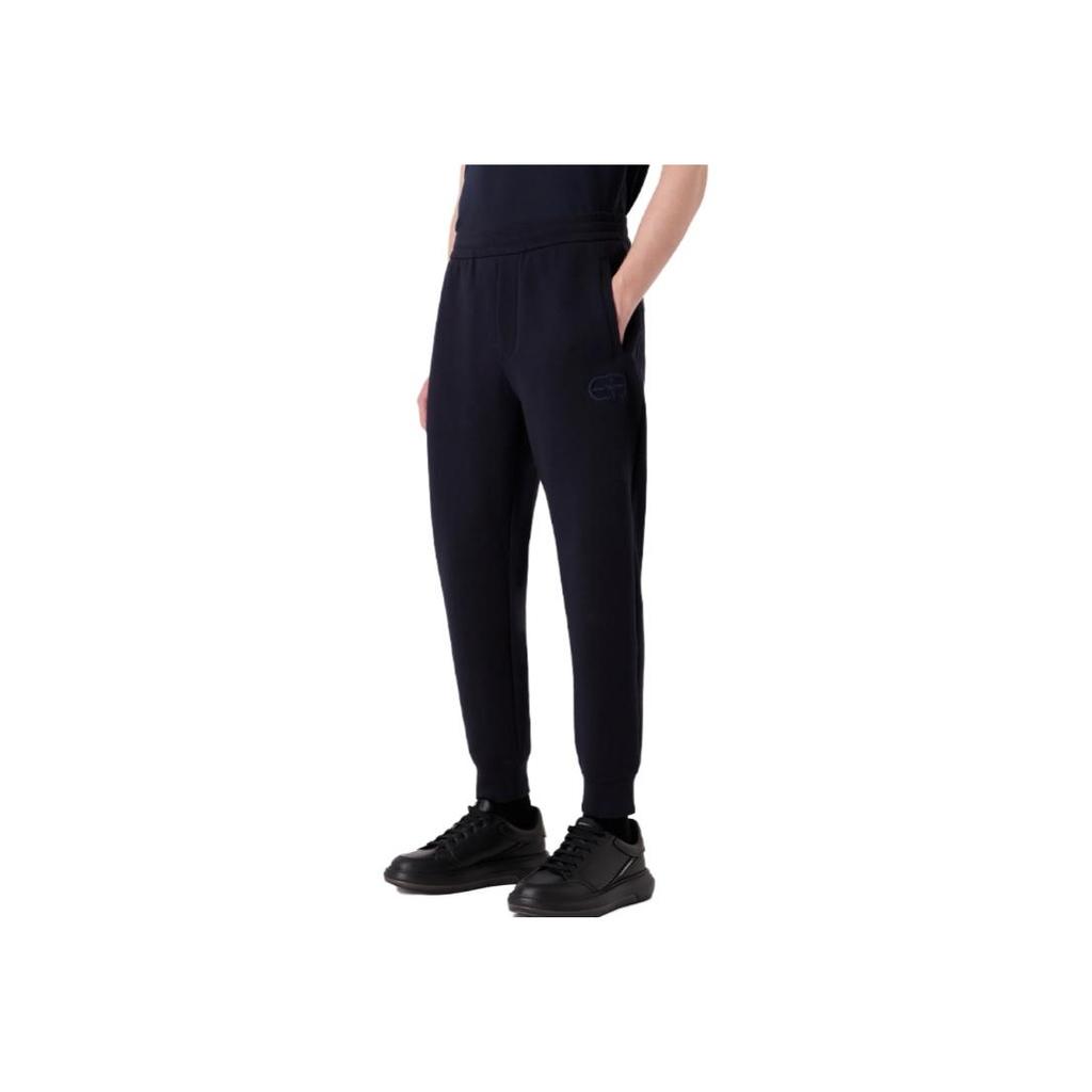 Emporio Armani FW23 Solid Color Logo Embroidered Cuffed Knit Sweatpants Men Bottoms Navy-Blue 8N1PT01JHSZ0920