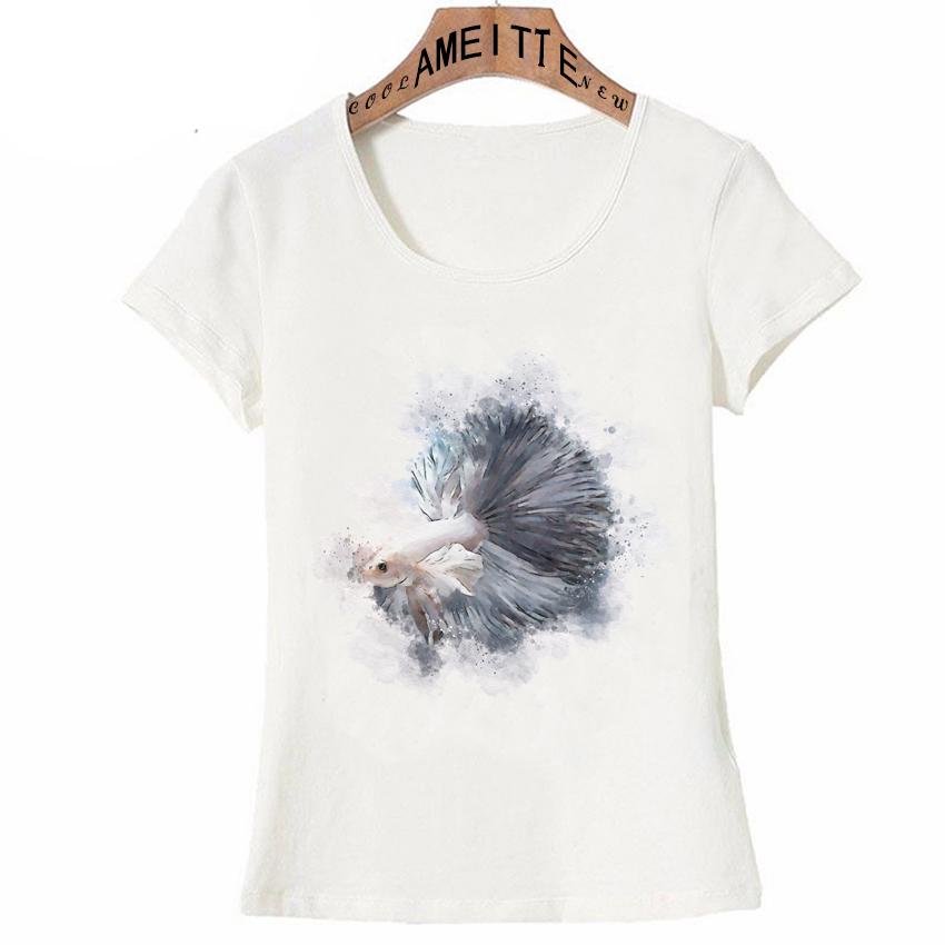 Betta Fish And Red Koi Watercolor Art T Shirt Casual Fashion Women Short Sleeve Japan Style