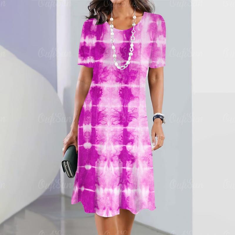 Women s Dresses Tie-dye Printed Summer Elegant Dress Feamle Short Sleeve Dresses Fashion Oversized Clothes L
