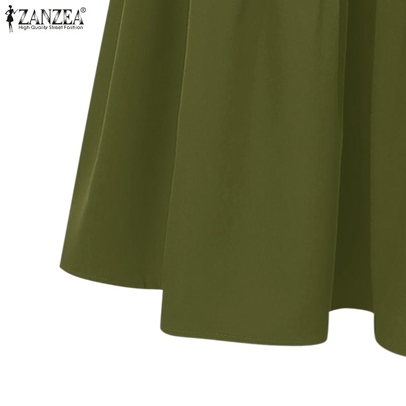 ZANZEA Women Casual Round Neck Loose Long Sleeve Long Dress