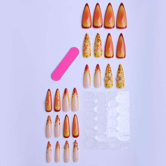 1 Set 3D Flower Press on Nails Salon Quality Almond Long Stick-on Fake Nails Removable Women Girls Full Cover Glue on False Nails