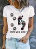 Womens Never Walk Alone Graphic Tee Short Sleeve Top with Dog Foot Print Stylish Crew Neck for Fashion Casual Plus Size Clothing