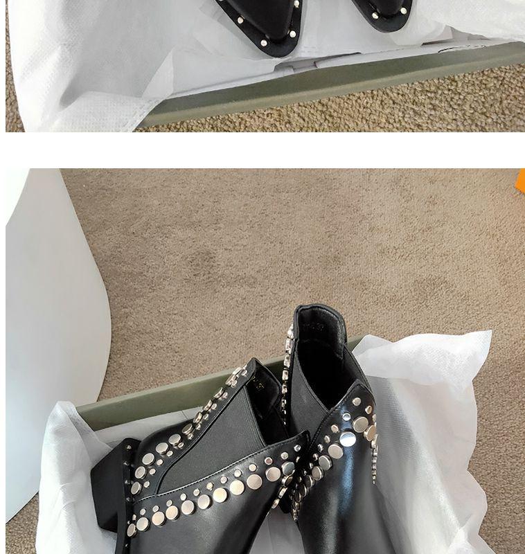 2025 Herfst/Winter Dames Puntige Neus Klinknagel Martin Laarzen - Middenhoge Hak Chunky Chelsea Enkellaarsjes