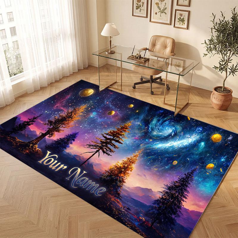 Mushroom Forest Theme Crystal Velvet Floor Rug Personalized Custom Name Text Warm Carpet Home Decoration