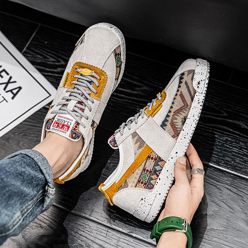 Men’s Printed Sports Shoes Casual Street Style Jogging Sneakers Students Skateboard Shoes Plus Size Height Increase