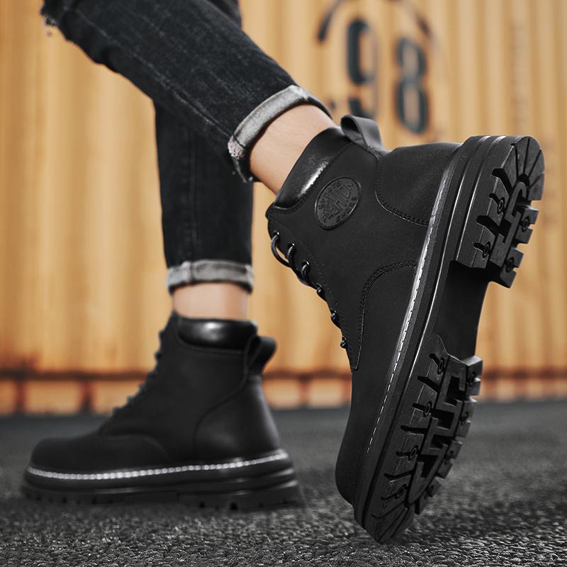 Men High Top Boots Fashion Casual Women Leather Lace Up Ankle Boot Non Slip Hiking Boots for Men Motorcycle Booties Botas Hombre