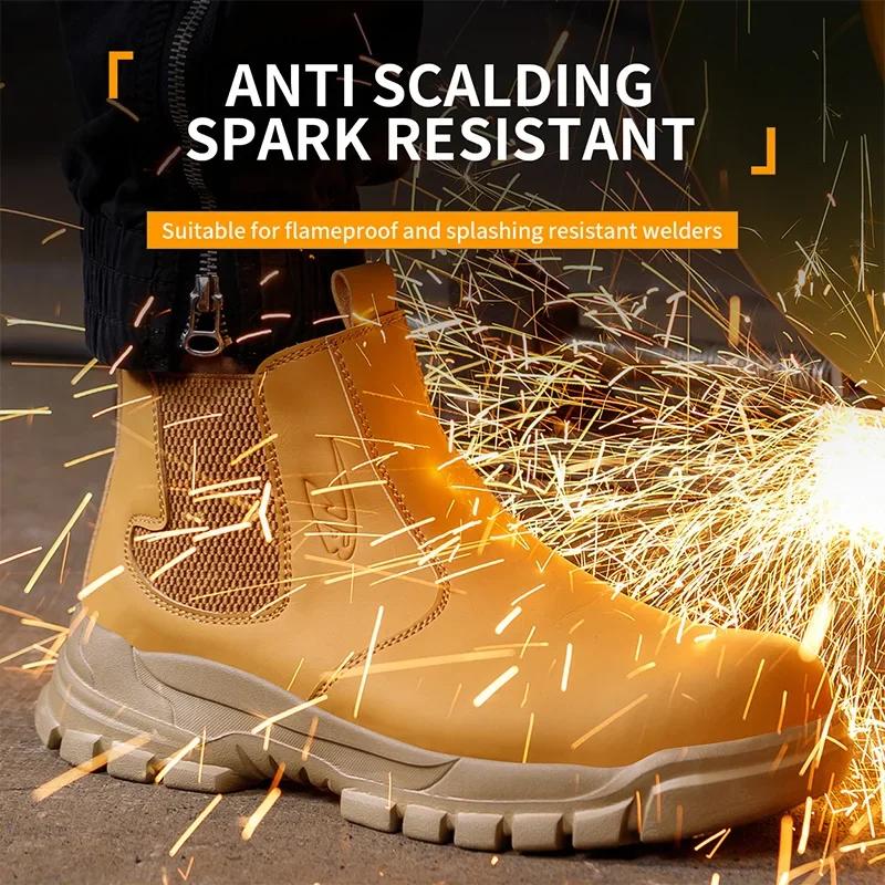 Waterproof Safety Wrok Boots For Men Steel Toe Cap Lightweight Indestructible Industry Chelsea Boots Puncture-Proof Footwear