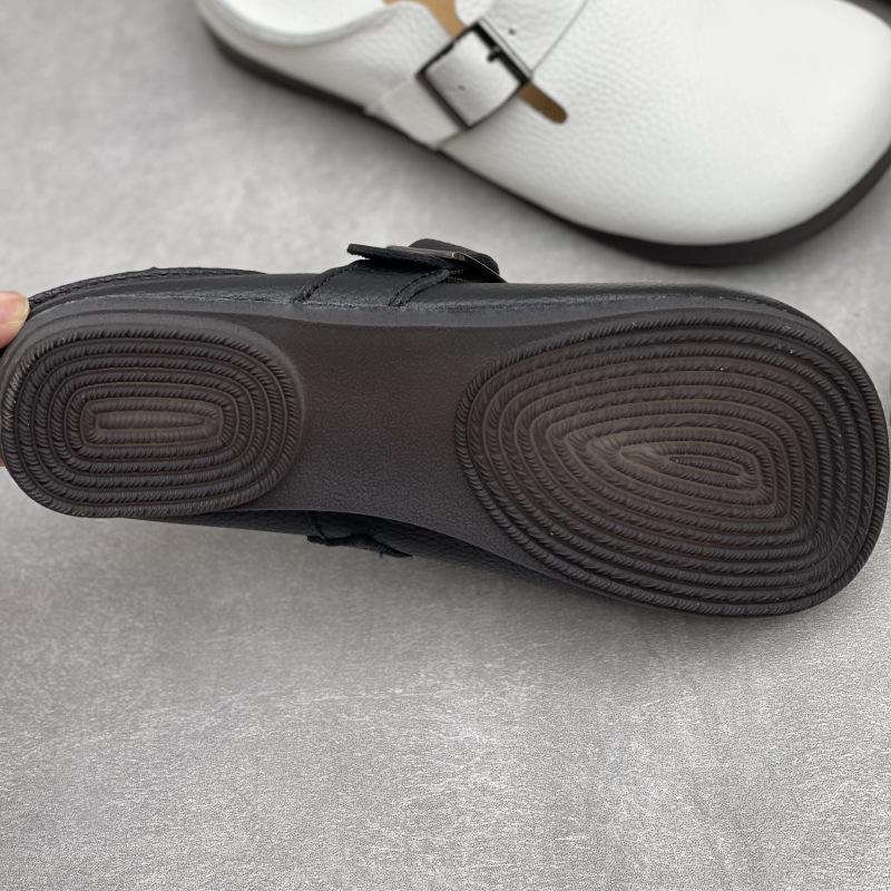 Johnature Genuine Leather Round Toe Soft Soled Loafers Versatile Soft Cowhide Flat Women's Shoes