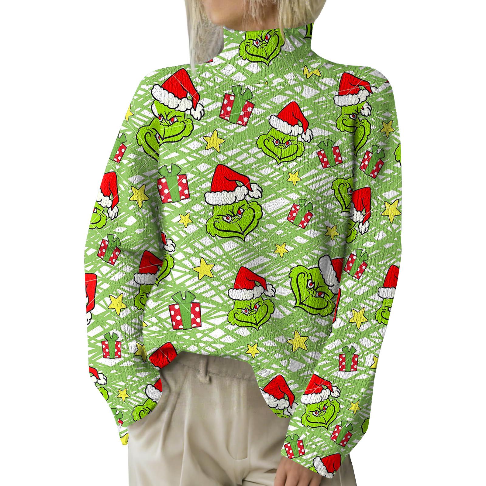 

Рождественские толстовки для женщин Вязаный свитер Милая рубашка Осенняя водолазка Пуловер Топы L