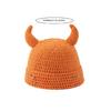 Crochet Horn Cap for Fall Winter Outfits, Brimless Devil Hat with Front Pin Accent for Party Photo Outfit Looks