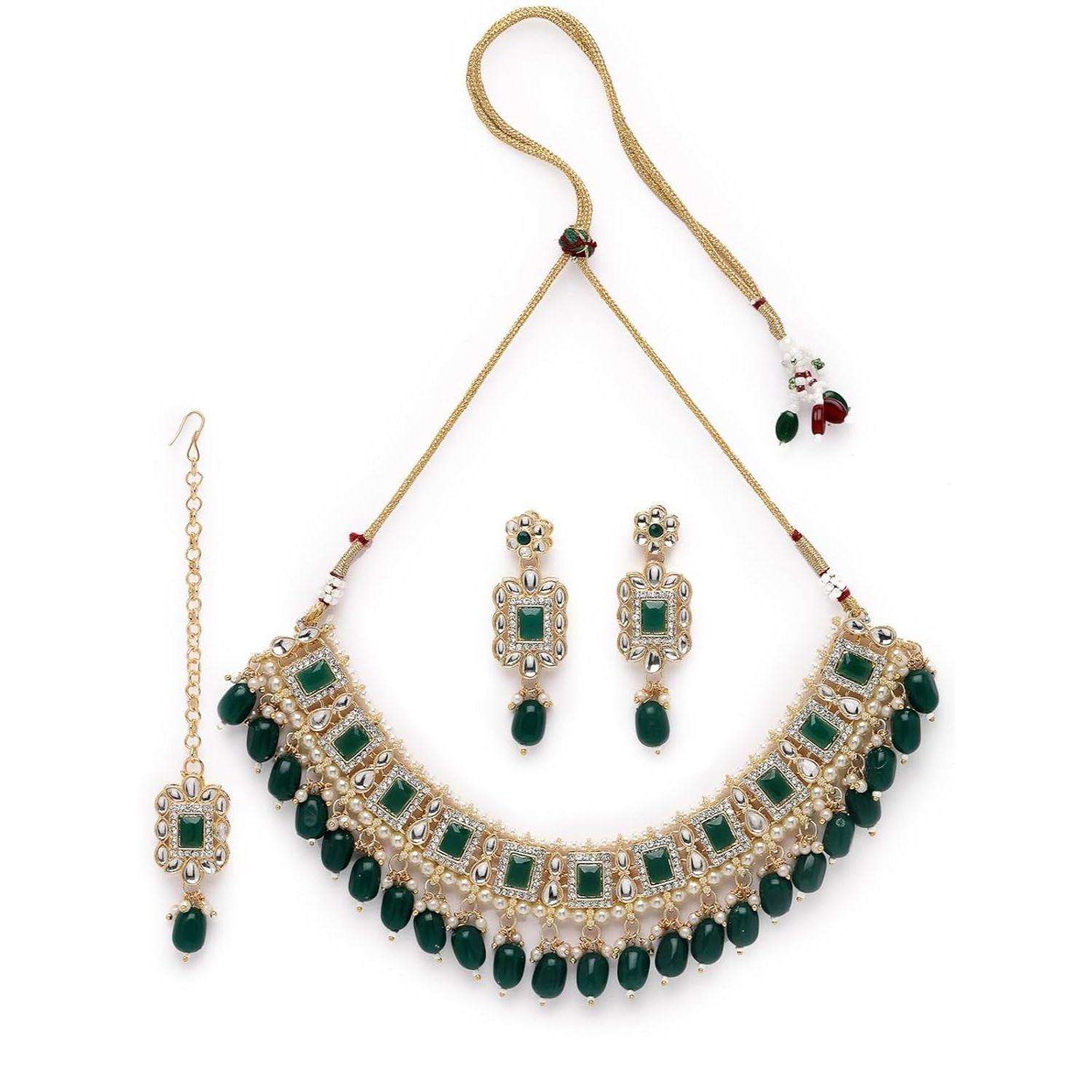 

Sukkhi, блестящее позолоченное ожерелье-чокер с розовыми камнями и бусинами Rani, комплект ожерелья для женщин