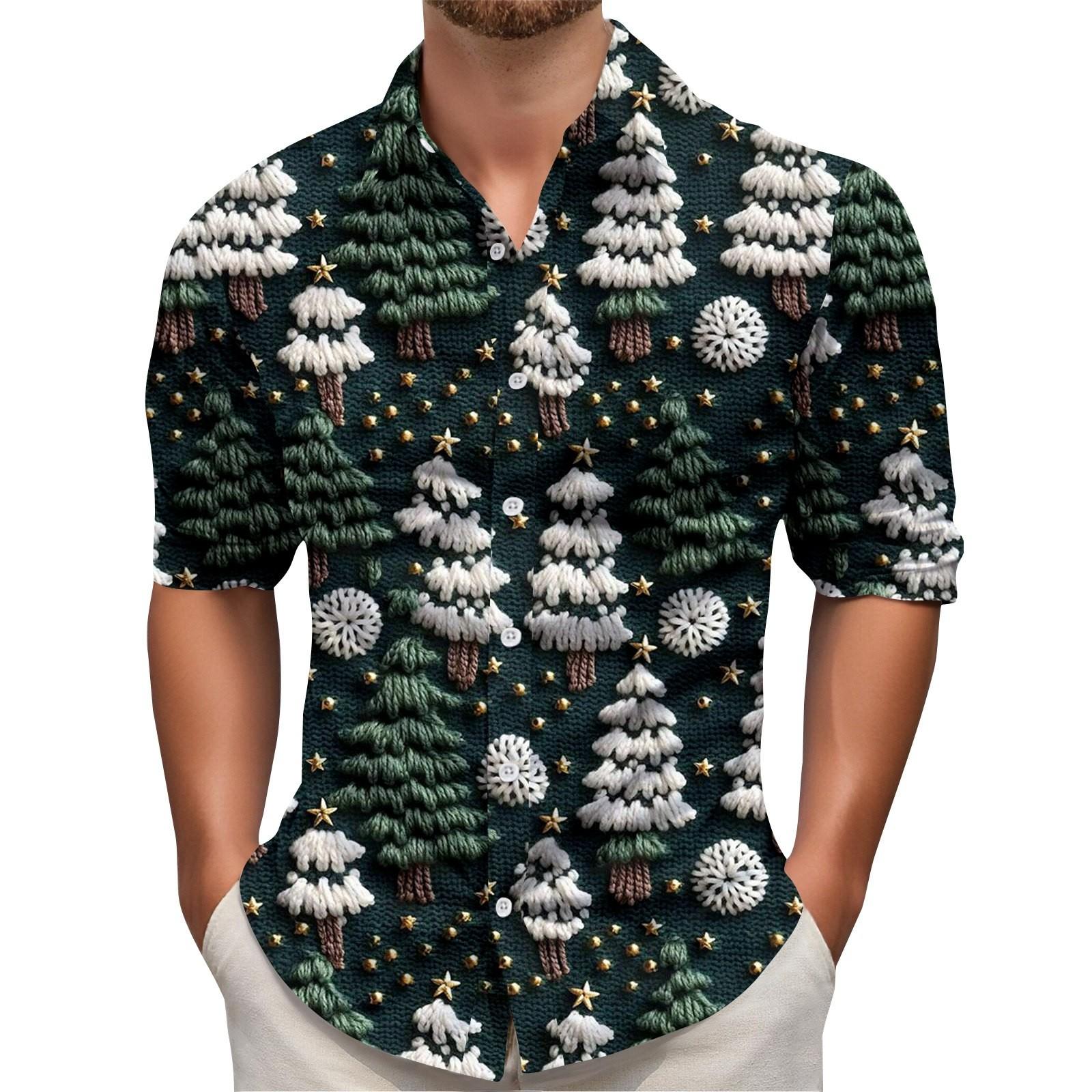 

Men s Christmas Shirt Christmas Print Long Sleeve Button Shirt L