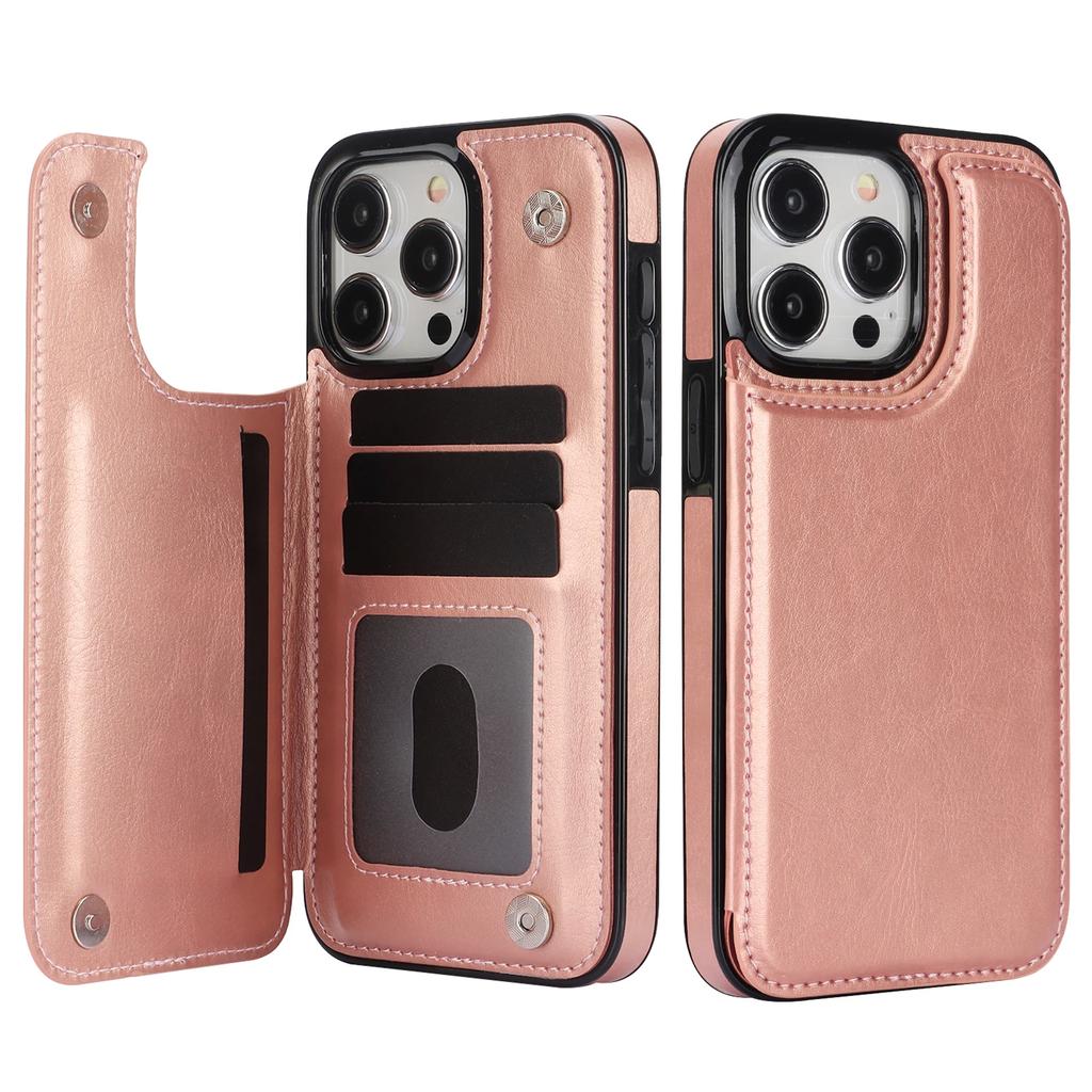 Wallet Double Button With Card Slot Stand Flip Leather Case For iPhone17Air 16e 16 Pro Max 15 Plus 14 13 12 Mini 11