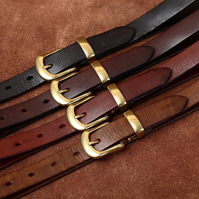 Women's Retro Rub Colored Distressed Pleated Washed Leather Belt Women's Genuine Leather Vegetable Tanning Leather Fashion Jeans Belt