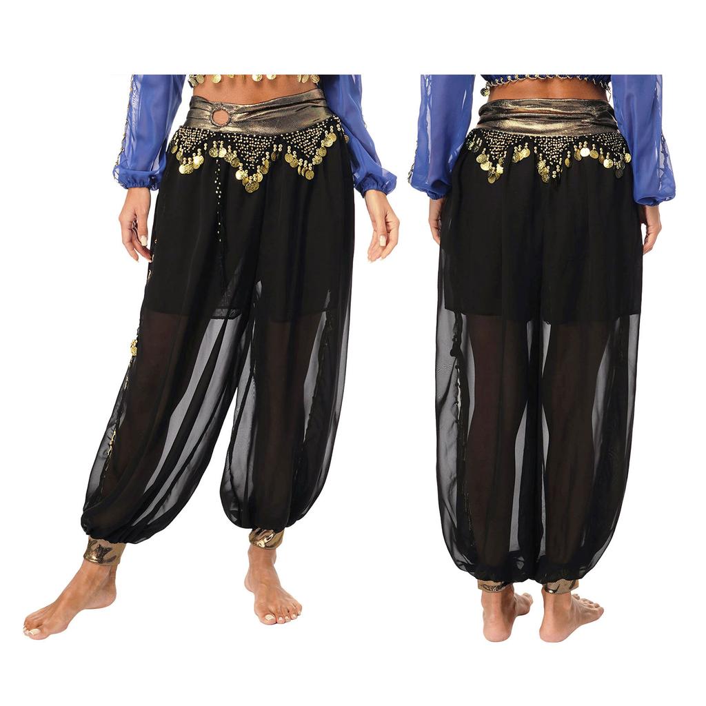 Women's Belly Dance Harem Pants Shiny Sequin Tassel Trouser Arabic Performance Loose Pants