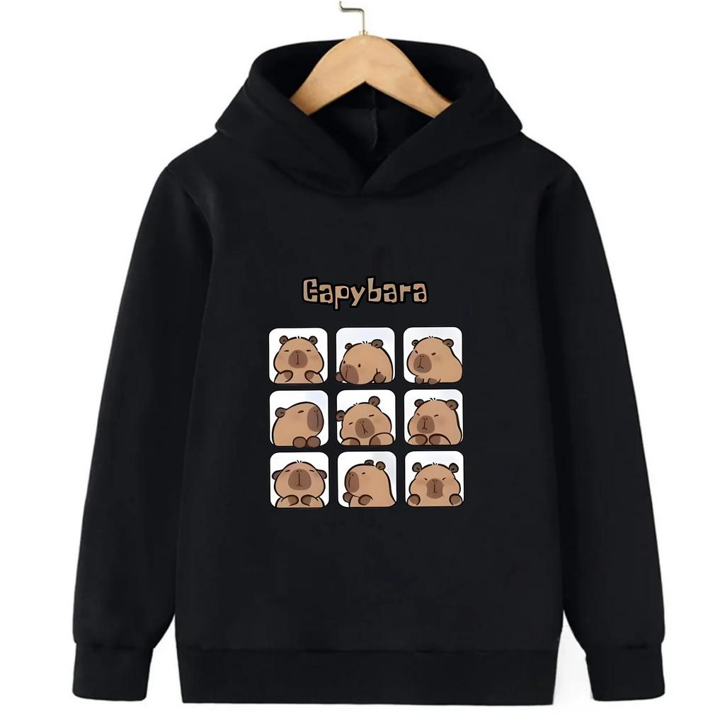 Autumn Winter Cartoon Capybara Printed Hoodies Fashionable Casual Warm Sports Long Sleeved Children's Boy Hooded Sweatshirts