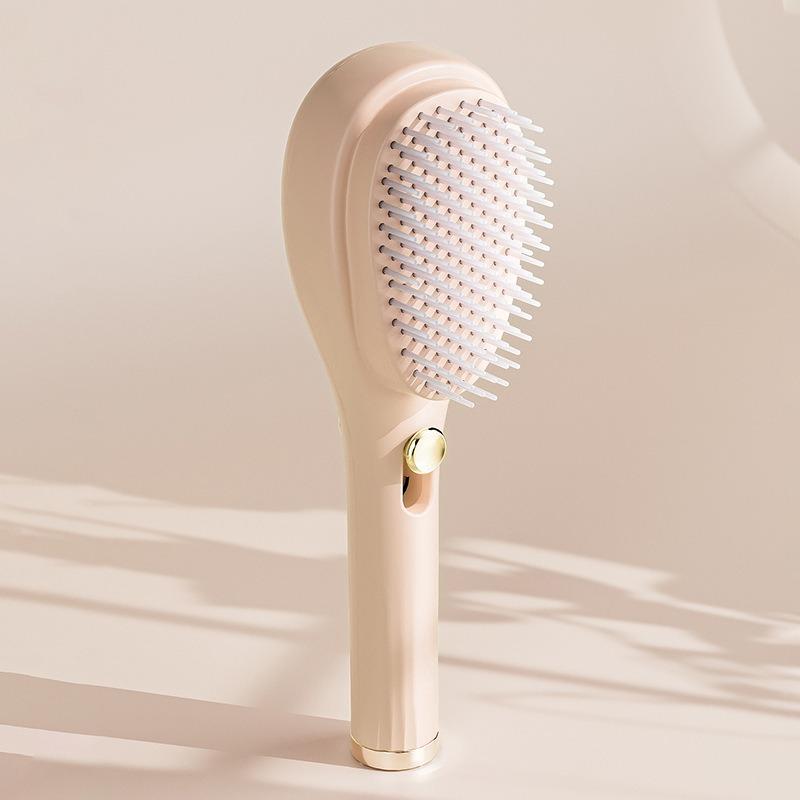 Female Retractable Anti-static Massage with One Click Cleaning Comb бежевый