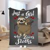 Cozy Sloth Flannel Blanket with Cozy "Just a Girl Who Loves Sloths" Design - Soft and Great for Home, Camping, Travel